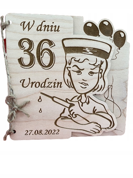 

kartka na urodziny drewniana prezent, pielęgniarka