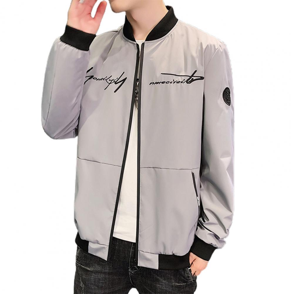 Men's Bomber Zipper Jacket Solid Color Stand Colla Zapięcie brak