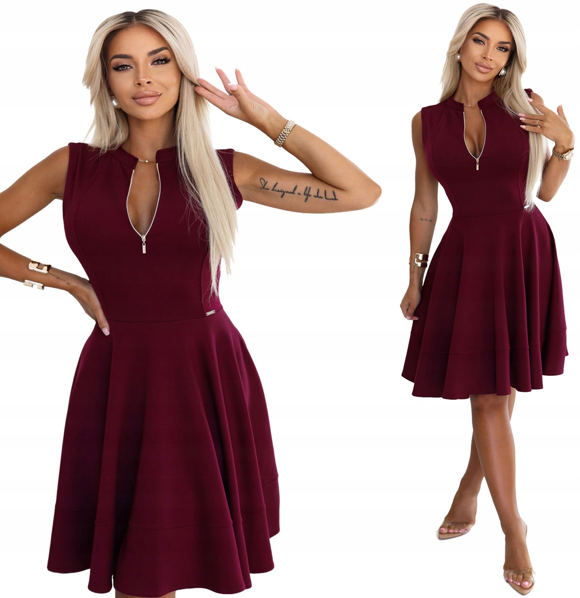 Fenoménní Rozevřená Šaty Se Zipem Ve Výstřihu Bordó M