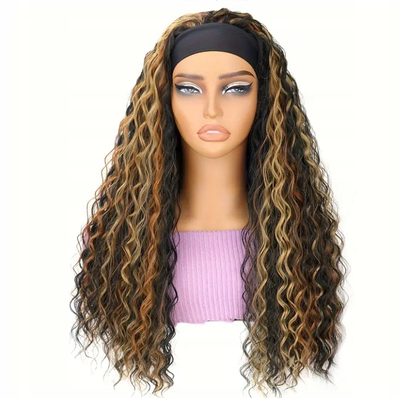 Paruka s syntetickým páskem, kudrnatá vodní vlnou, hnědá Blond 60 cm