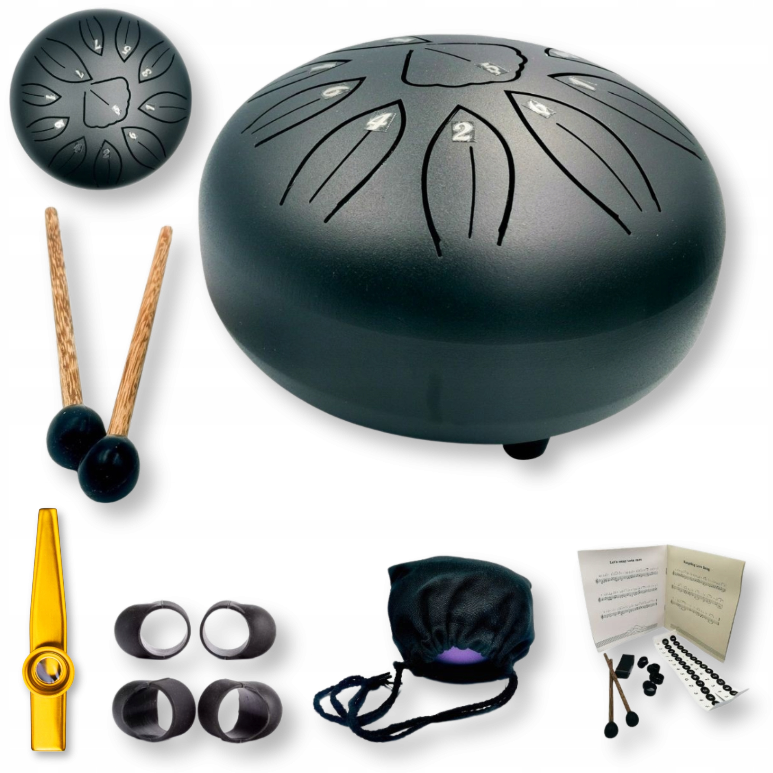 Jazykový buben 11 tónů 6", černý, ocelový bubínek, Steel Tongue Drum