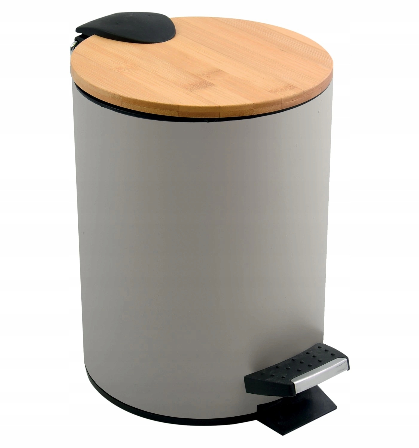 Spirella pedálový odpadkový koš Adonis, šedohnědá ocel, bambusové víko, 5