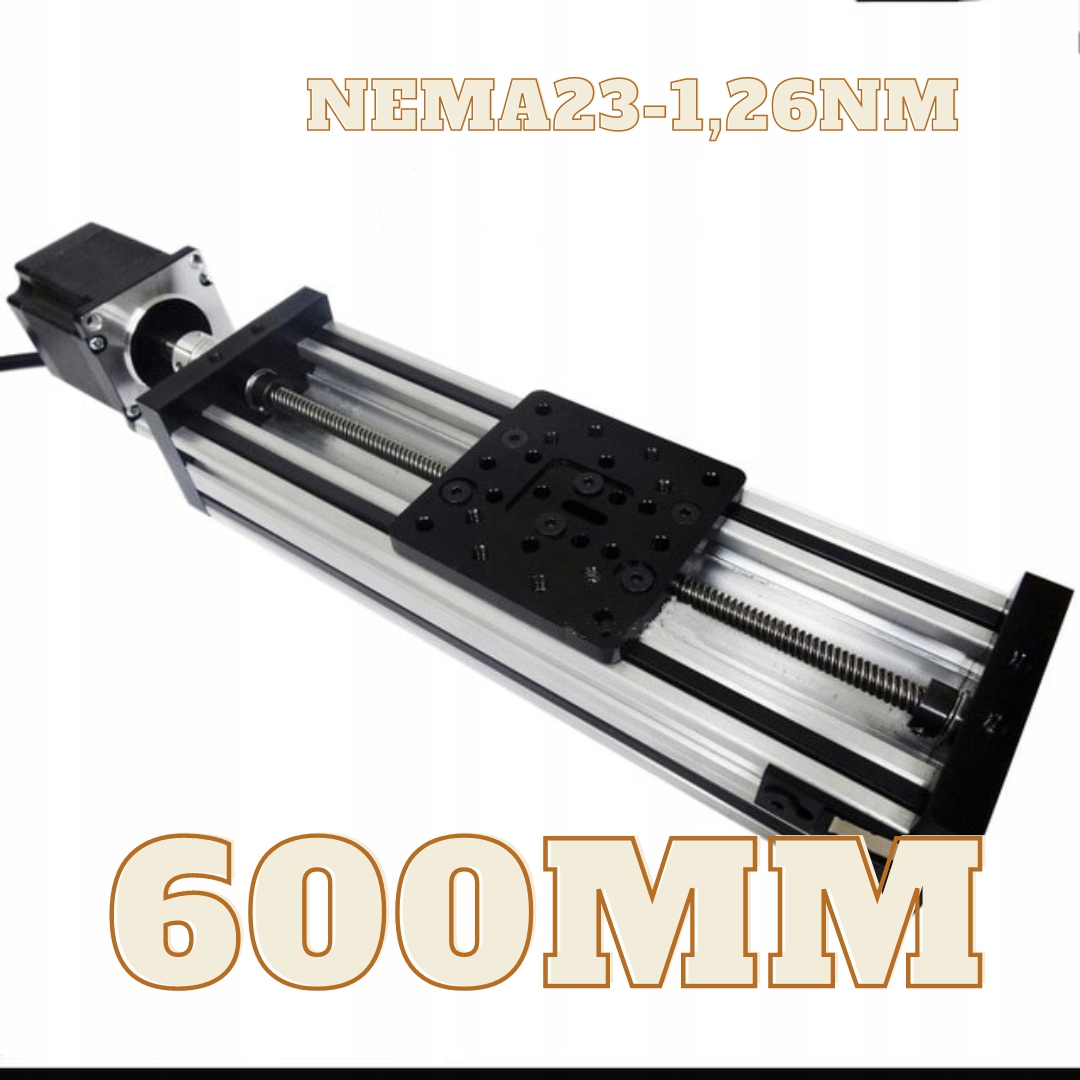 Cnc lineární vedení lineárního vozíku 600 mm motor NEMA23-1,26 Nm Stříbrný