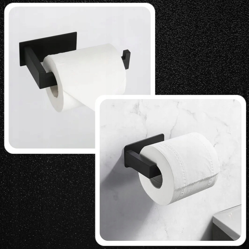 UCHWYT WIESZAK NA PAPIER TOALETOWY CZARNY MAT SAMOPRZYLEPNY BEZ WIERCENIA Szerokość produktu 14 cm