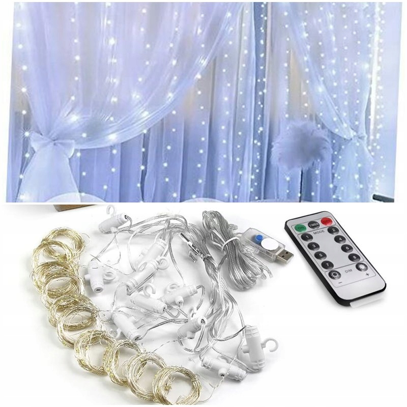 

Kurtyna Świetlna 200 Led Zimny Biały Usb 3x2M