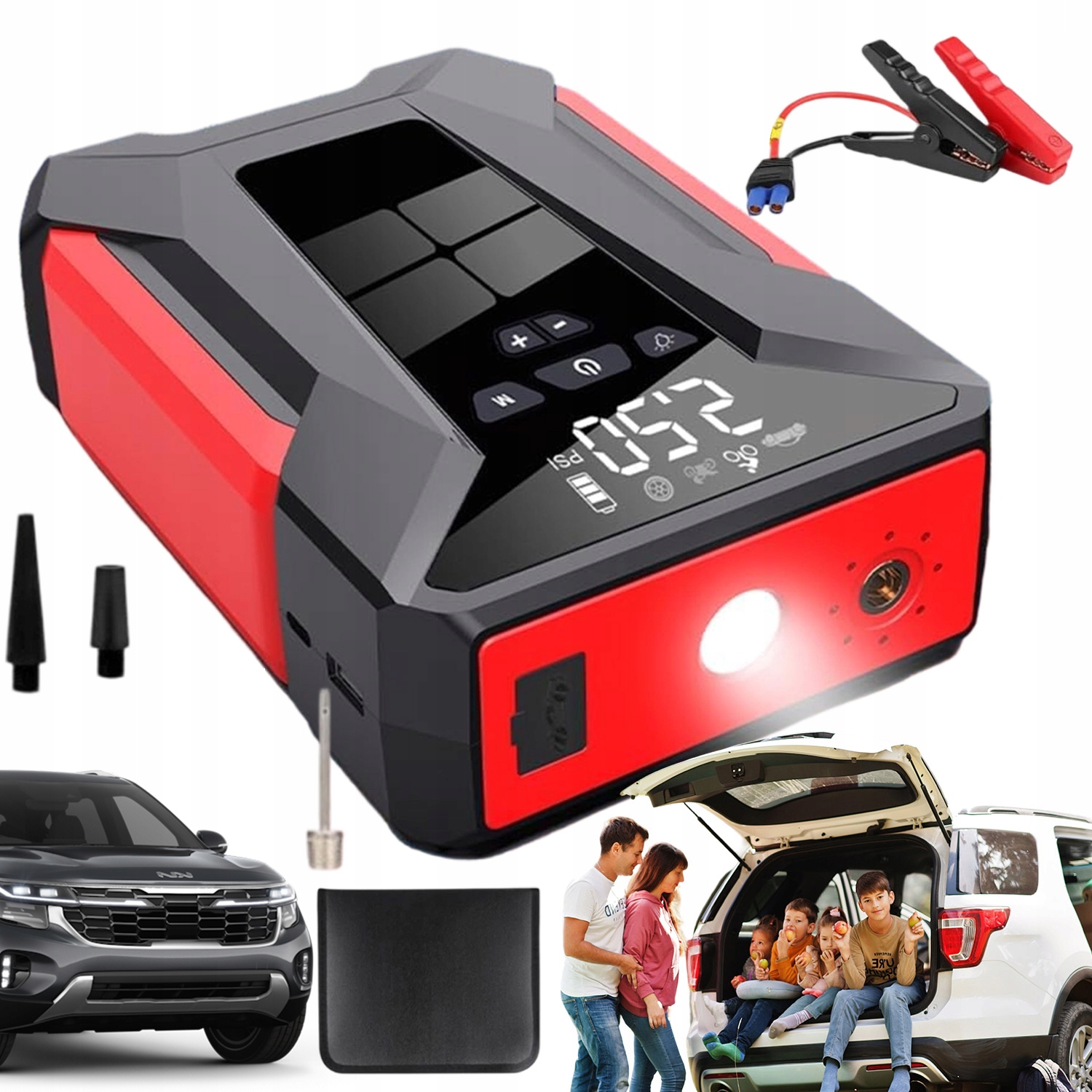 Powerbanka Kompresor Nouzové Svítilna Startování Auta 4V1 10000MAH