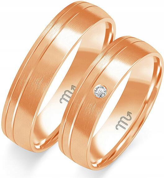 Růžovo-zlatý moderní snubní prsten 585, 26 27 28, jedinečný model gravírování