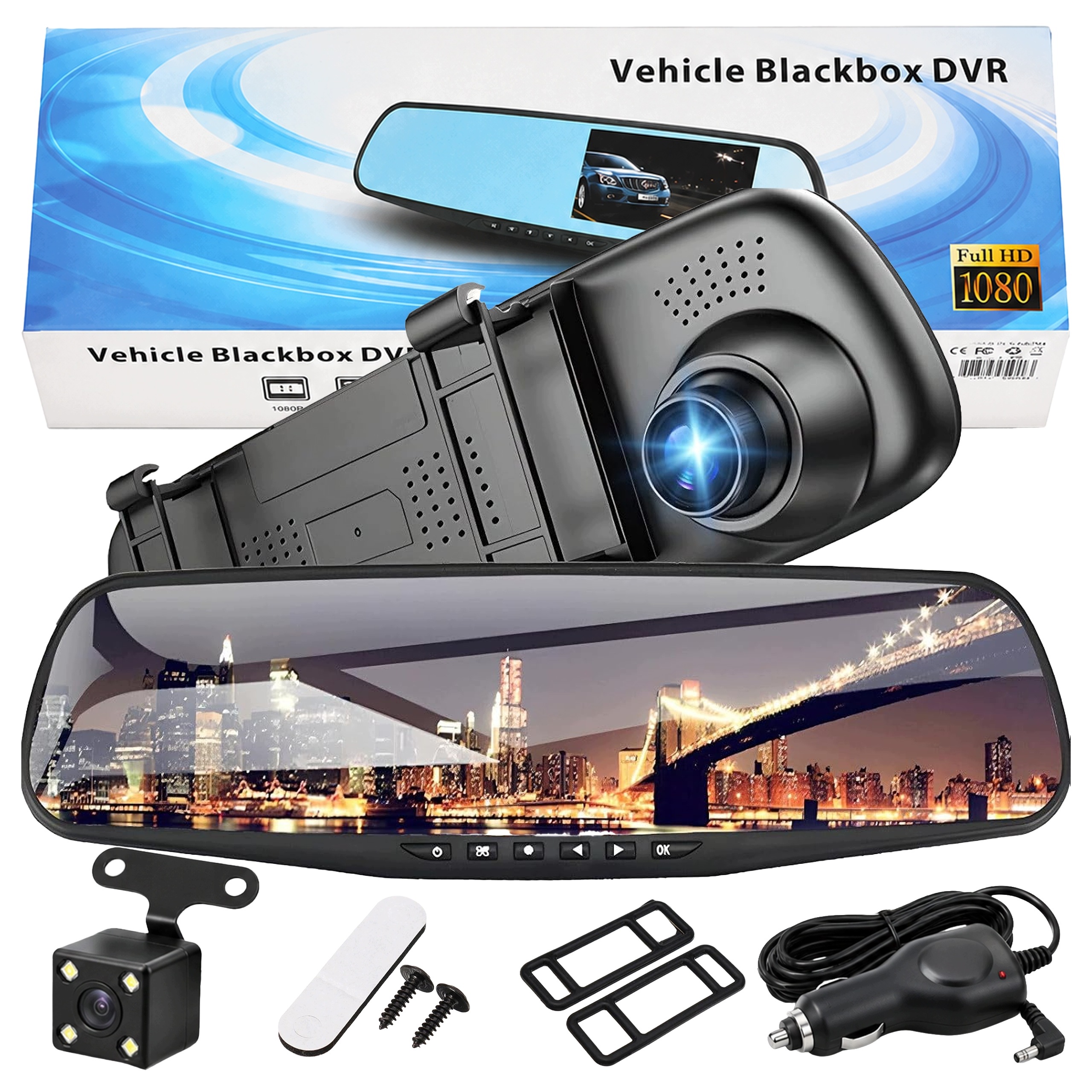 Wideorejestrator Kamera Samochodowa Lusterko Rejestrator Przód Tył Full Hd