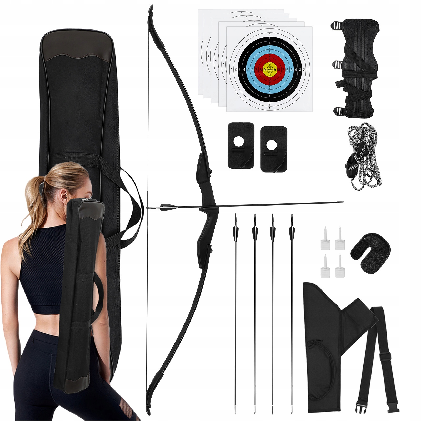 Sada Reflexního Luku A Šípů Pro Dospělé, 40 Lbs Pro Venkovní Střelbu Černá