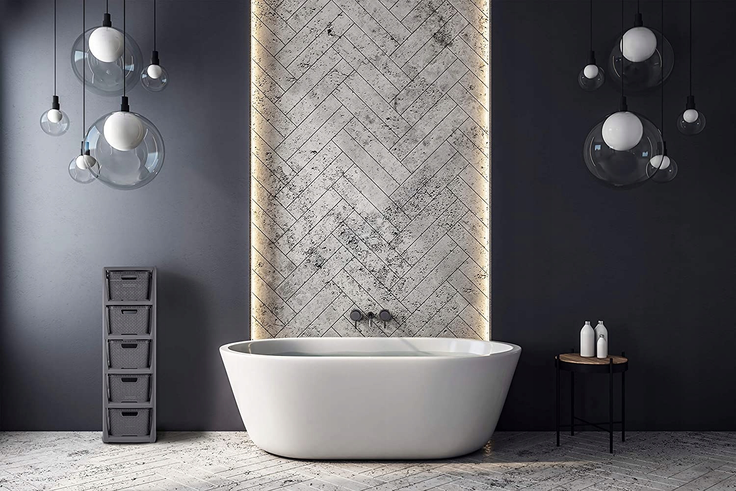 BRANQ - Regał łazienkowy - Rattan - 5x koszyki kosze - komoda słupek szafka Kolor mebla antracyt