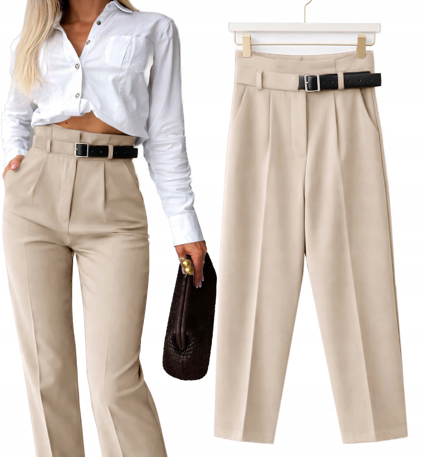 Spodnie damskie Cygaretki wysoki stan kant pasek M Julita