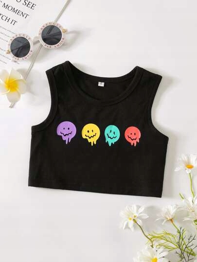 SHEIN CZARNY TOP DZIECIĘCY NADRUK R.122 A475083