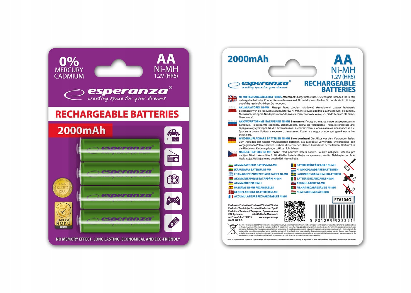 4x AKUMULATORKI AA R6 BATERIE 2000mAh Kod producenta EZA104