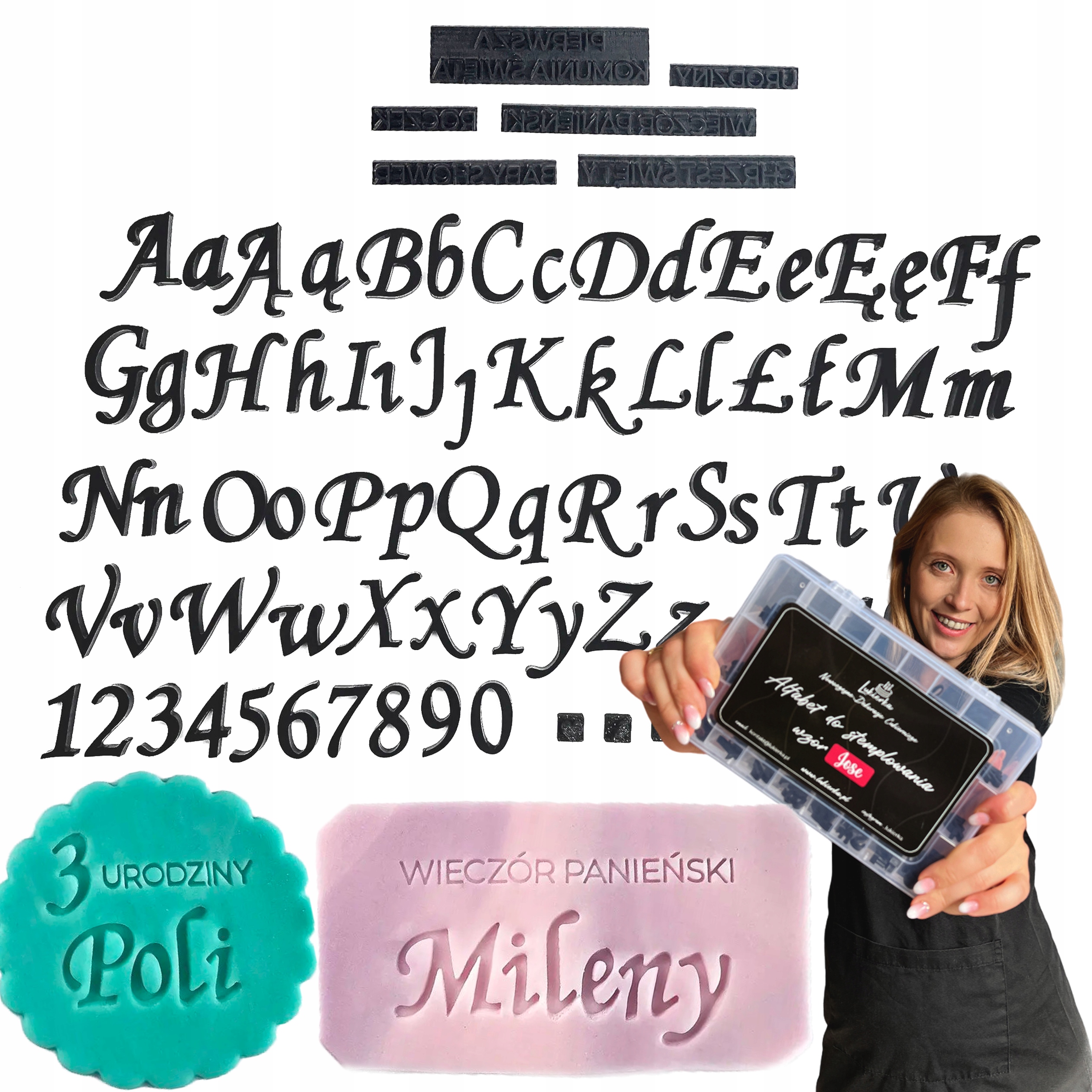Literki na tort Alfabet cukierniczy Stemple do masy cukrowej Mono Expert