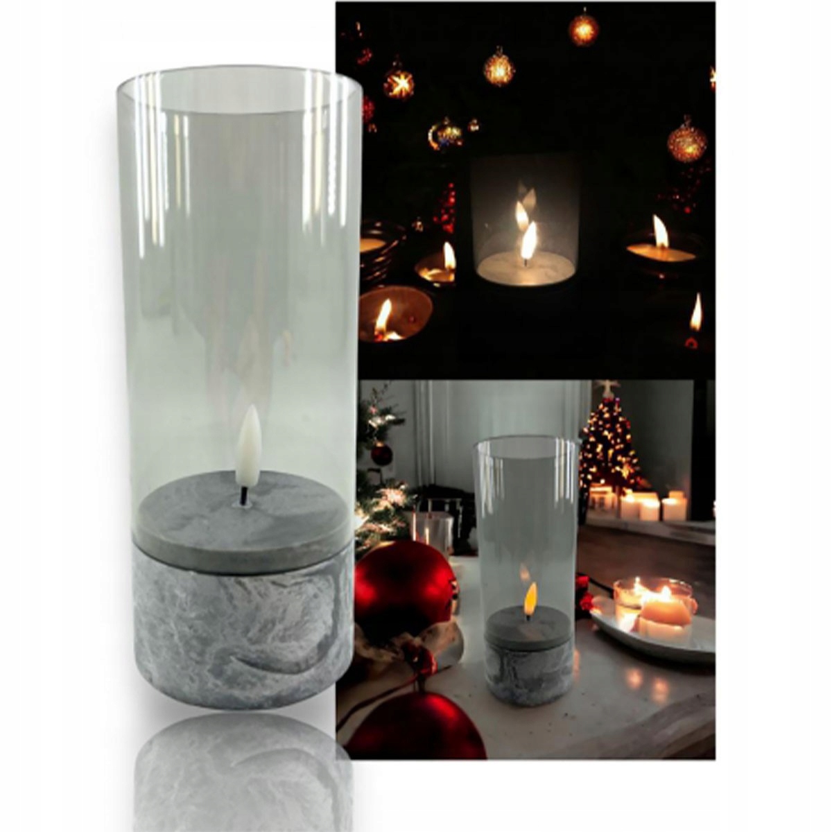 lampion, latarnia szkło-plastik LED trapez z jedną swiecą mix biały i czarny 34x13 cm AE-7296 — 5