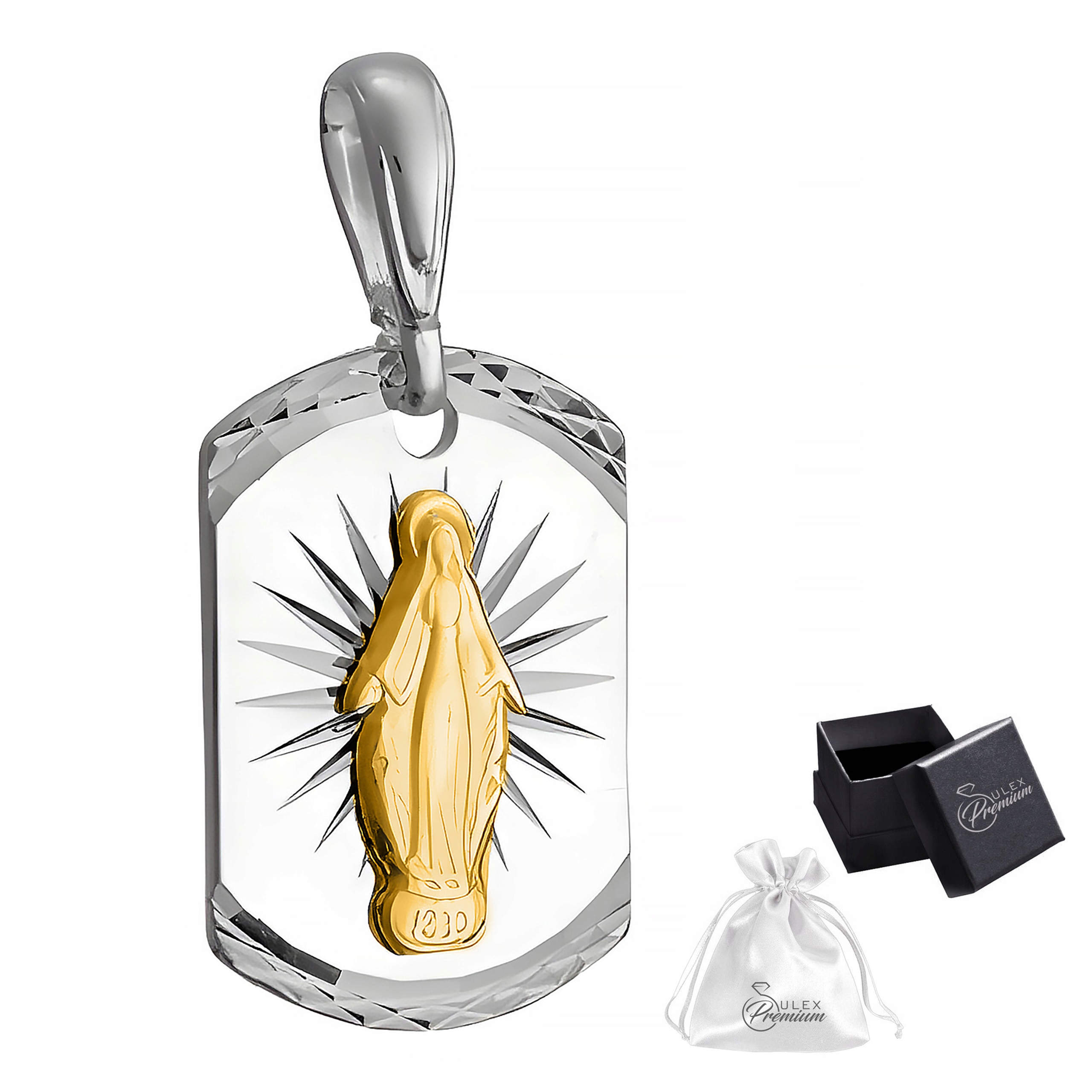 Stříbrný medailon pr 925 Pozlacená Matka Boží Zázračné paprsky milosti