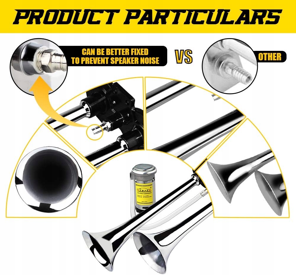 Klakson z kompresorem do dowolnego pojazdu 12V Gampro 150dB chrom Producent inny