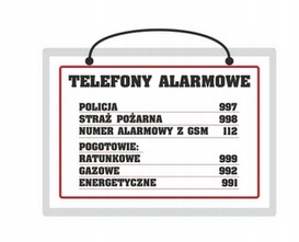 Tabliczka laminowana A5 TELEFONY ALARMOWE