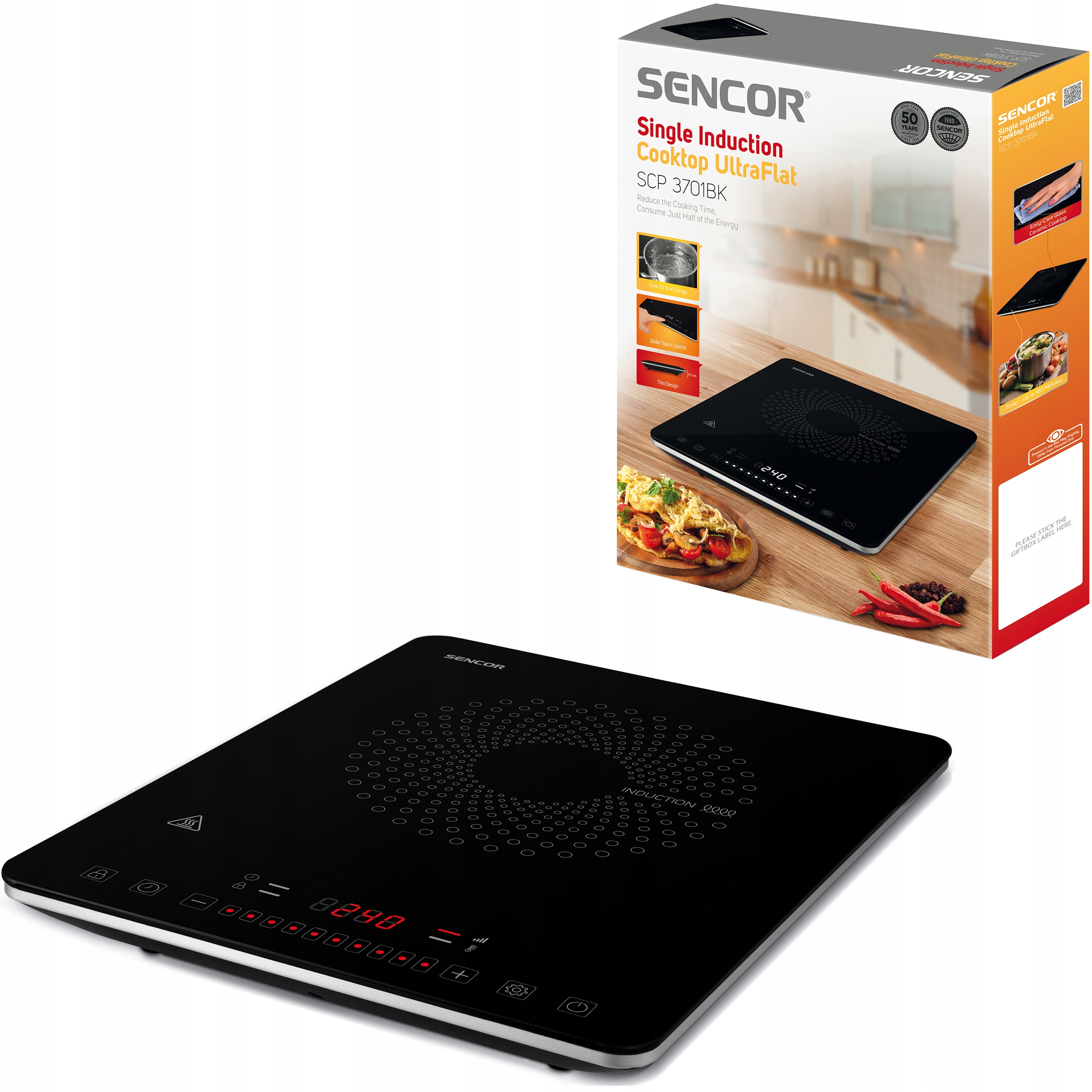 Kuchenka indukcyjna przenośna 2000W 1 Palnik czarna Slim Sencor Scp 3701BK