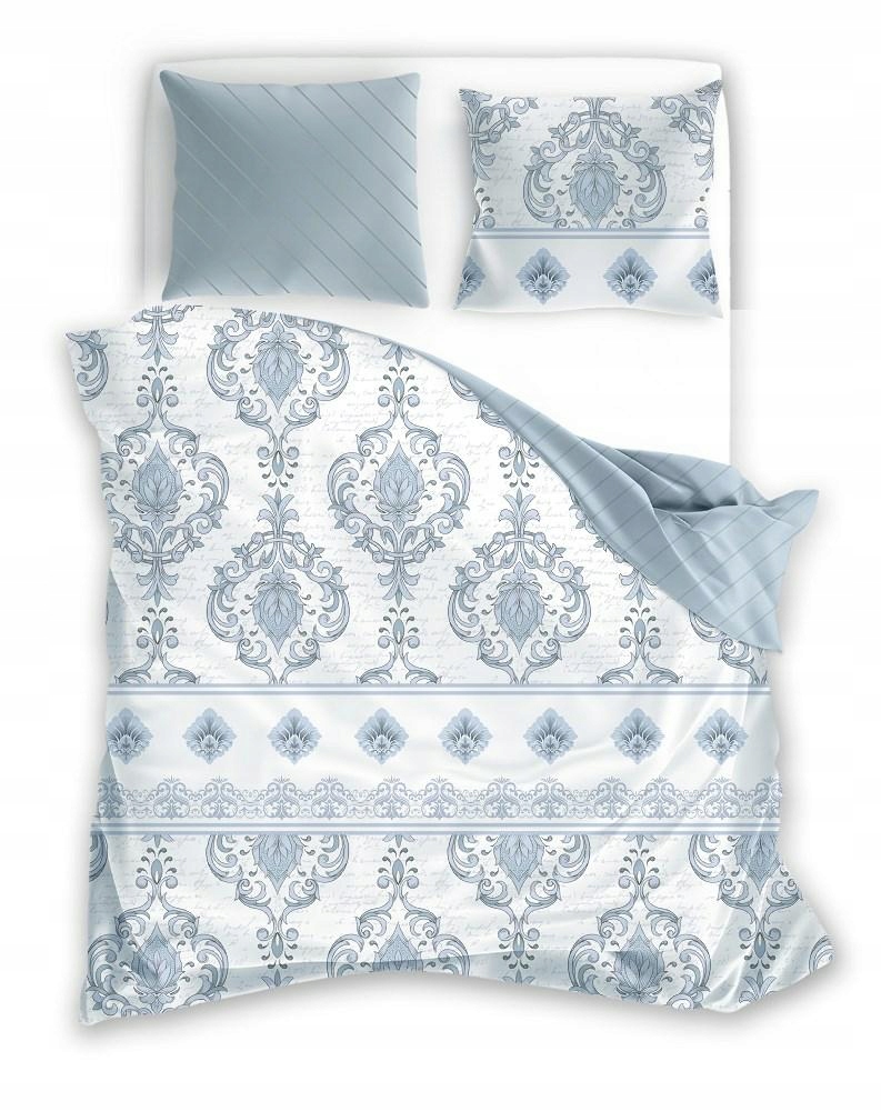 Povlečení saténové 220x200 Pure Sateen bílá modrá ornamenty Faro