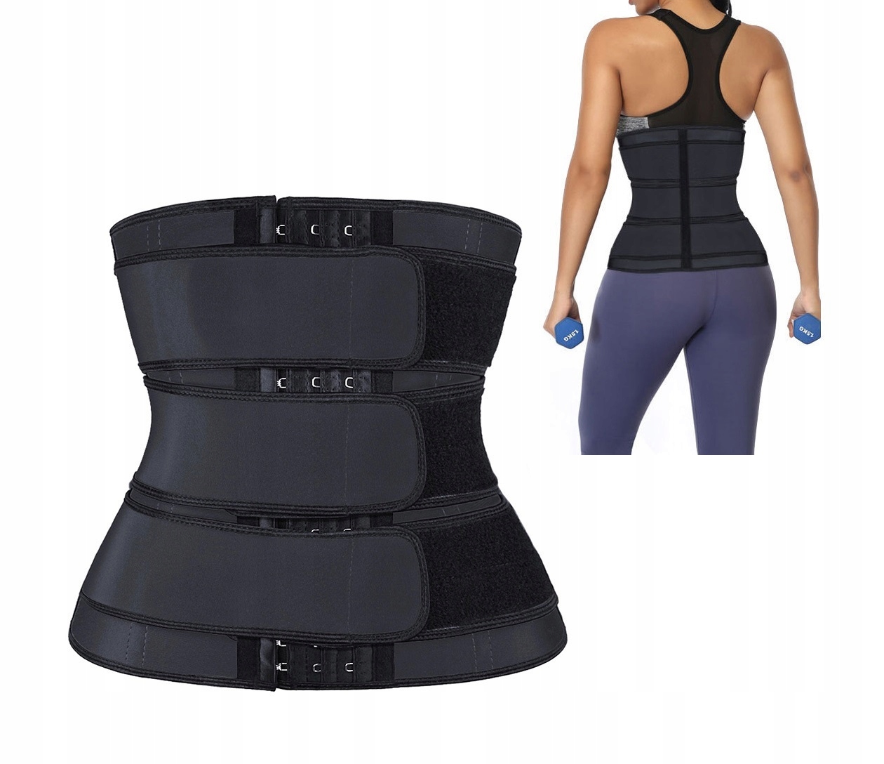 Gorset wyszczuplający neoprenowy modelujący czarny sportowy regulacja M