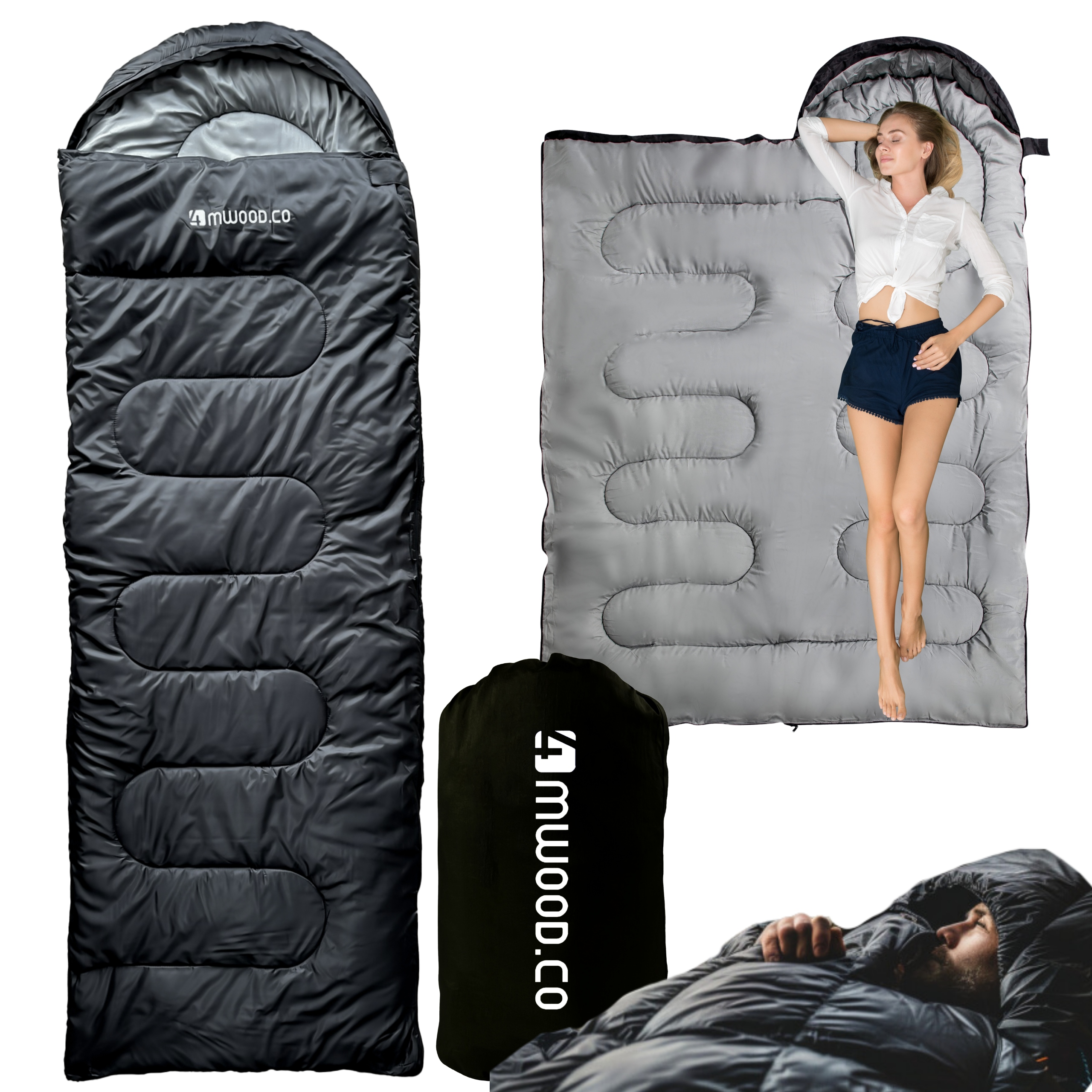 Śpiwór Turystyczny Mumia Z Kapturem Kempingowy Pokrowiec 220x75 cm