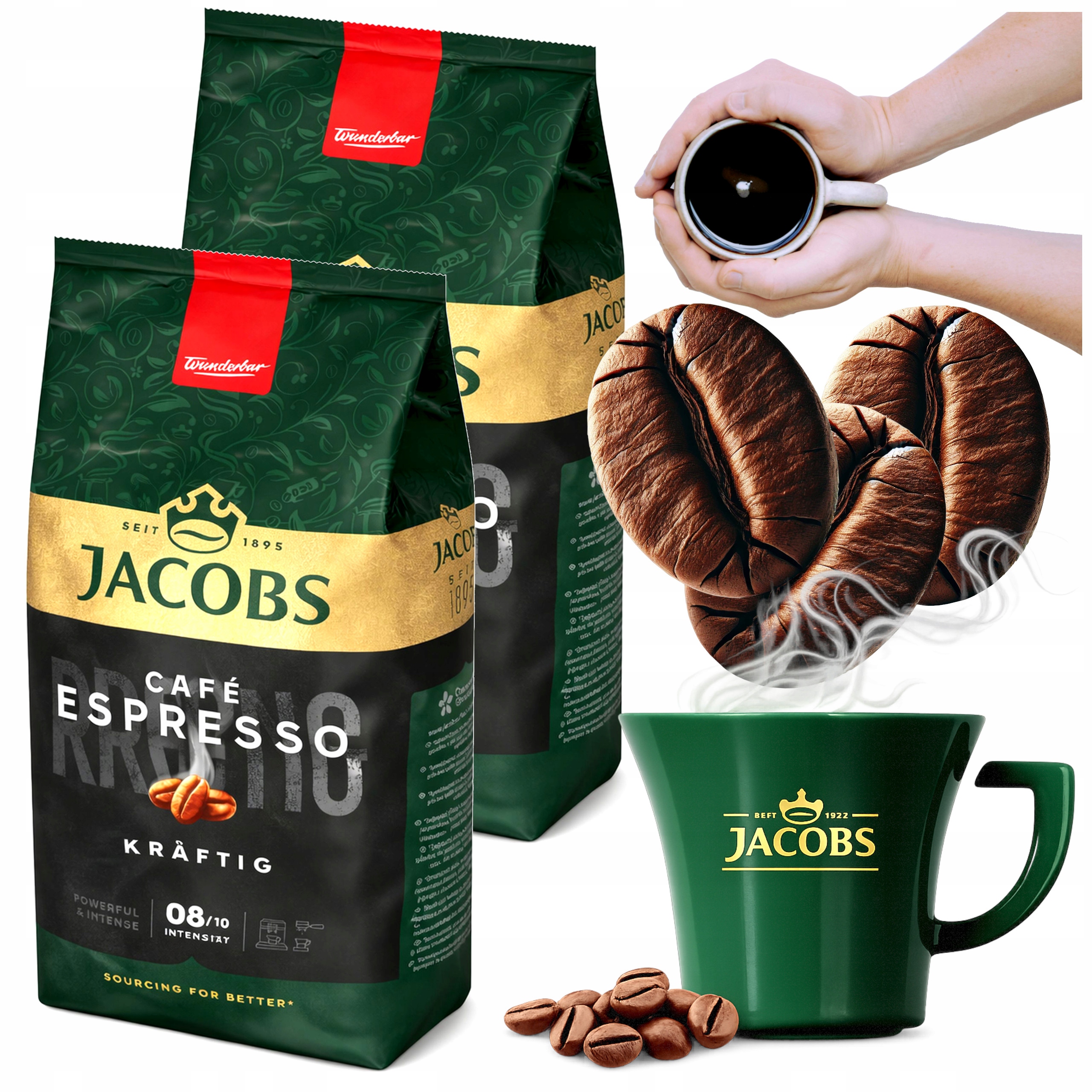 Kawa Ziarnista Jacobs 1KG x2 Palona Espresso Krafting Do Ekspresu 2x1000g