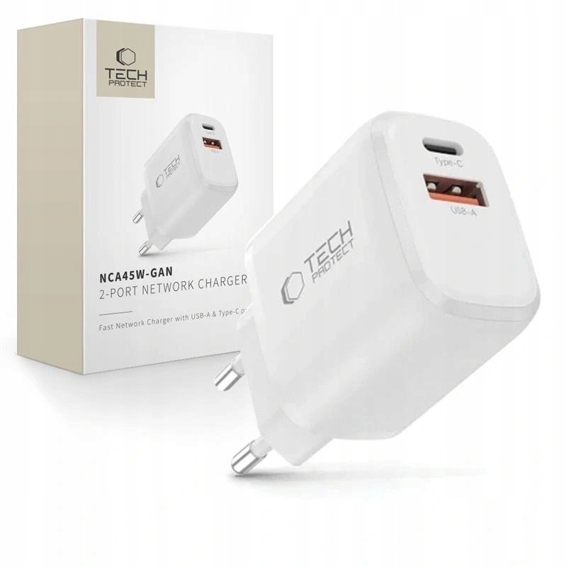 Tech-Protect NCA45W-GAN 2-PORT Network Charger Pd 45W QC3.0 White
