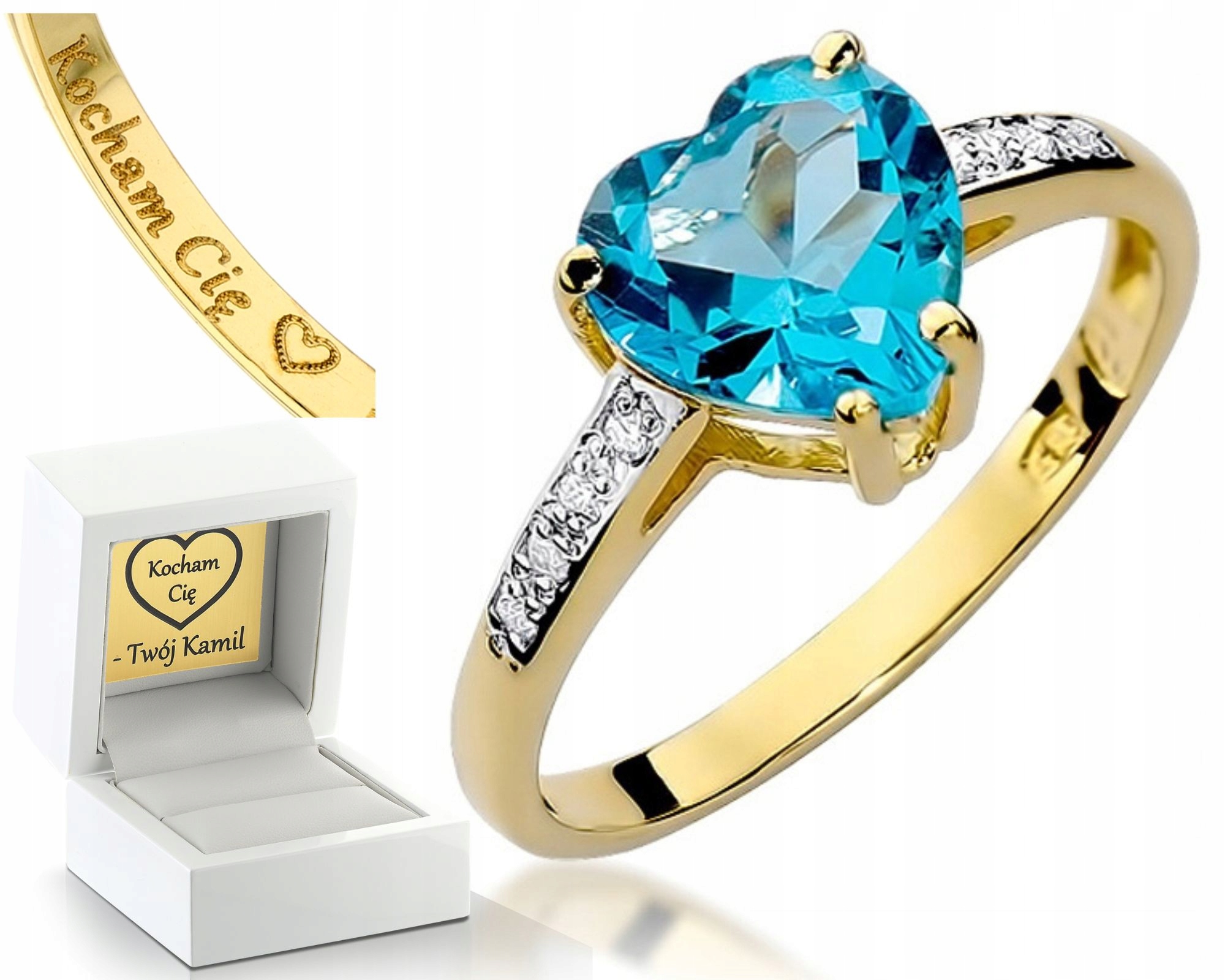 

Złoty Pierścionek Topaz I Brylanty 0,585 Serce