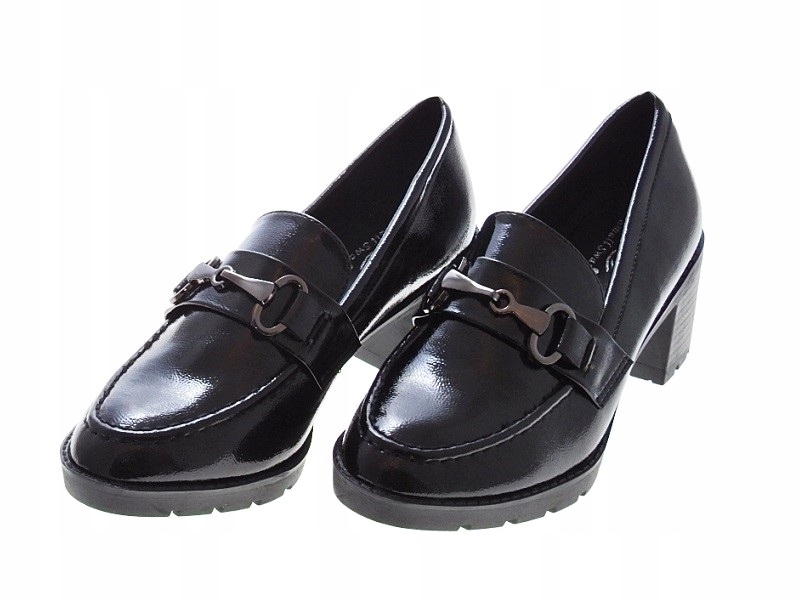 Lakierowane czarne półbuty na słupku black r.41