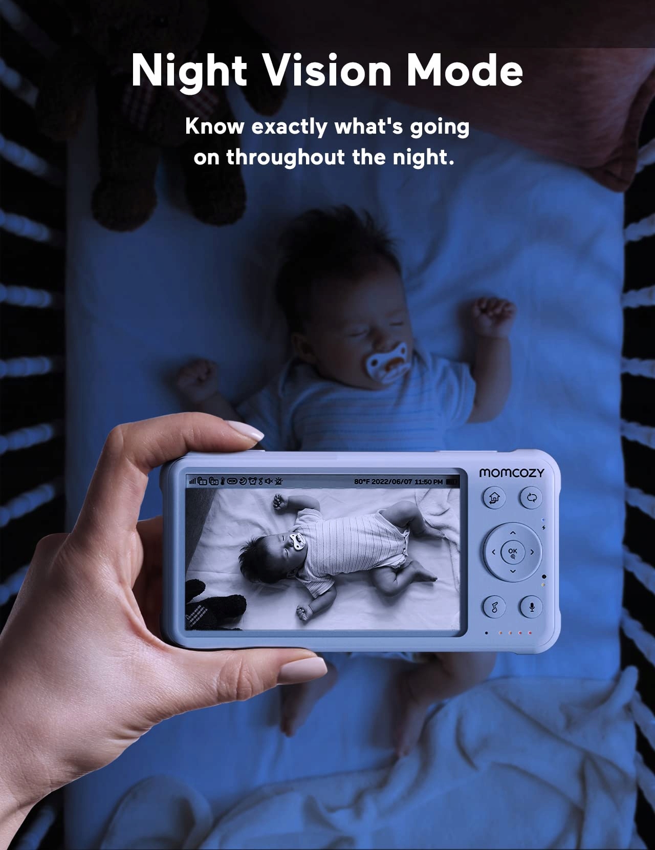 MOMCOZY Niania Elektroniczna 2 Kamery 5 Cali 1080P Ekran Dzielony Audio — miniatura 6