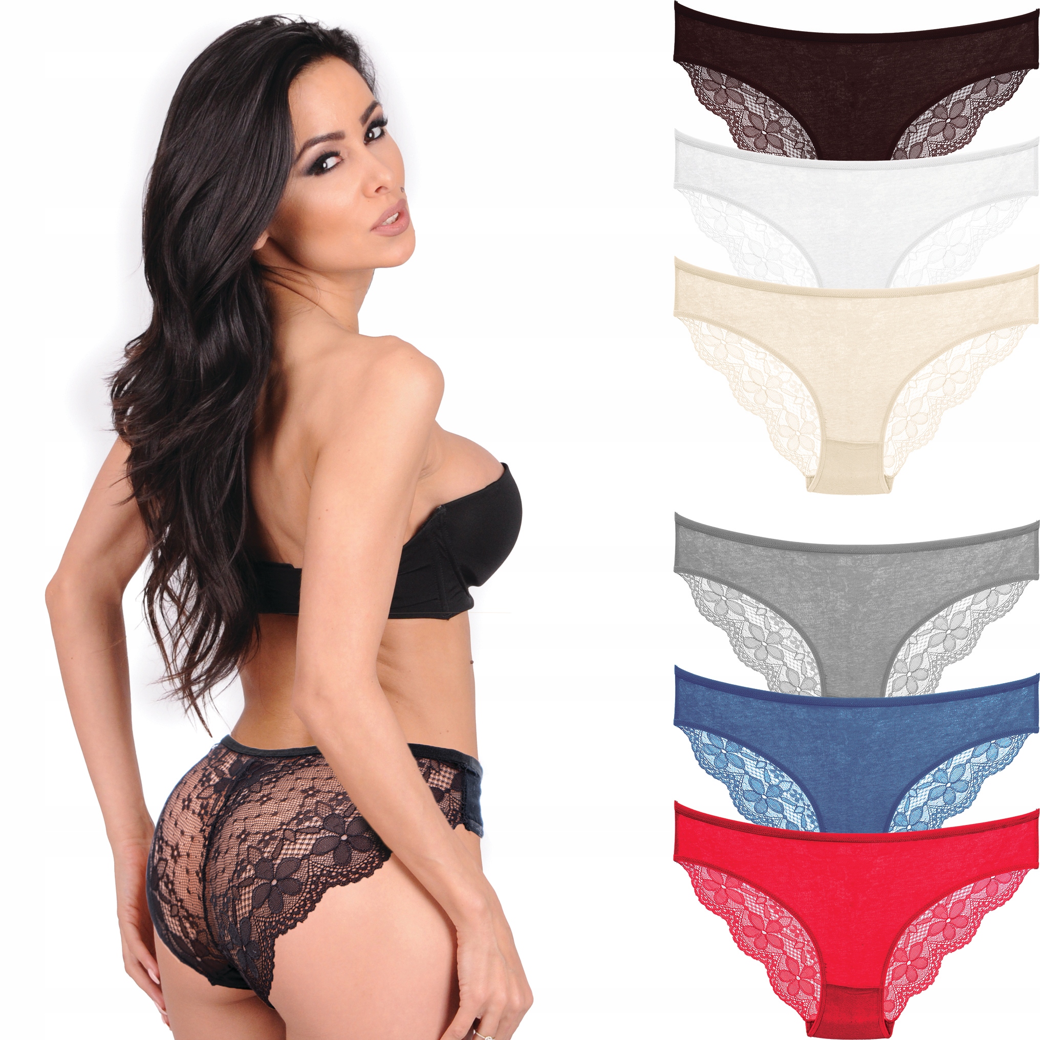 

Majtki figi damskie Cotton koronkowe Zestaw 6 szt