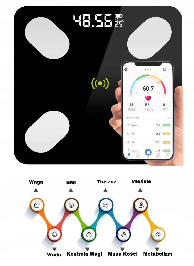 WAGA ŁAZIENKOWA SMART APLIKACJA NA TELEFON Model B2017