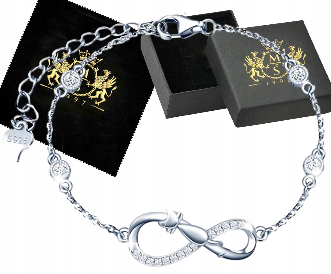 Bransoletka Srebrna Srebro 925 Kot Nieskończoność Cyrkonie dla żony