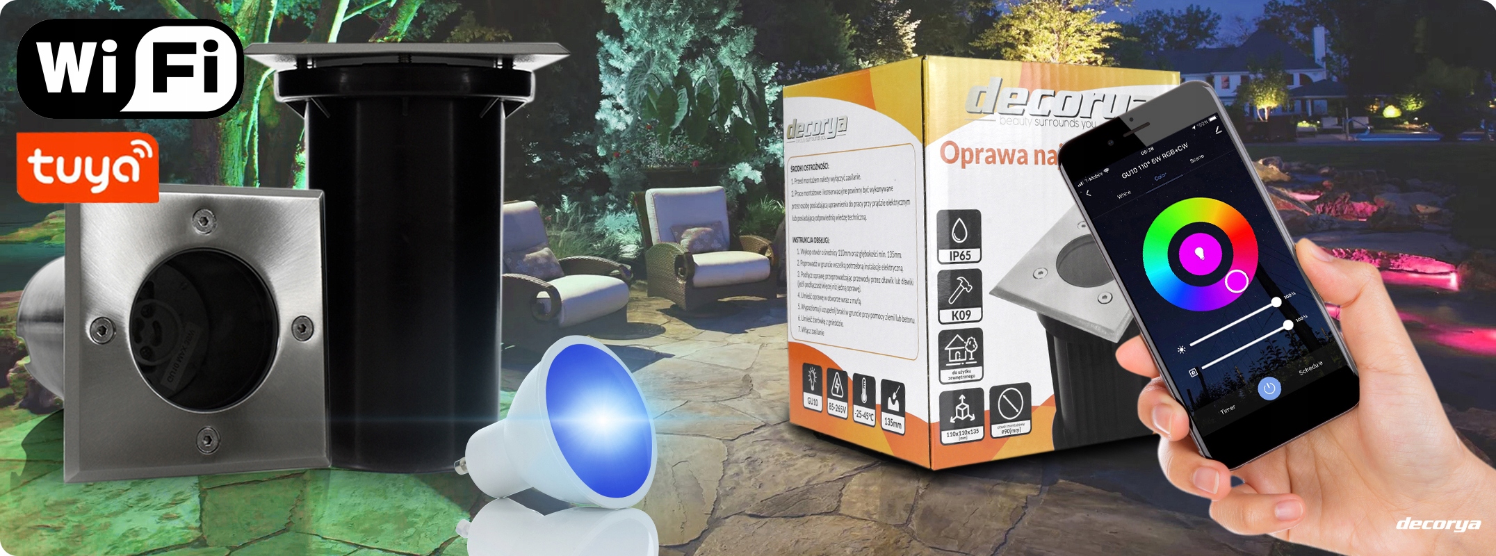 OPRAWA NAJAZDOWA LAMPA LED WPUSZCZANA INTELIGENTNA STEROWANA TELEFONEM Marka Decorya