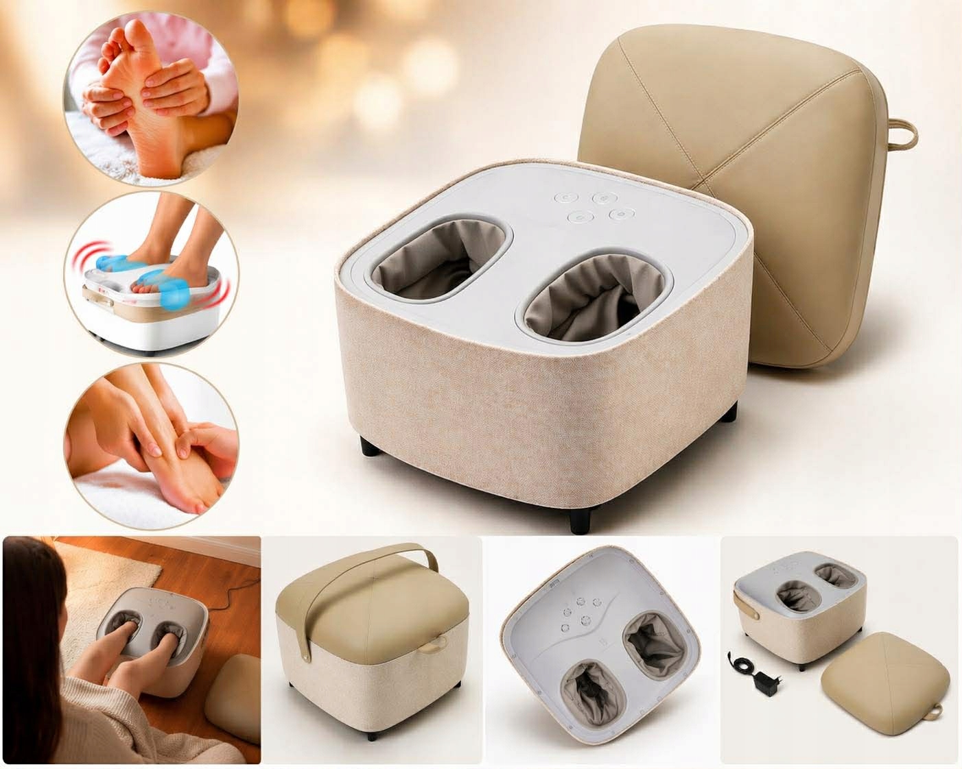 Masażer do Stóp/Rolujący, Shiatsu, Uciskowy, Wibracyjny kompresja Pufa 2w1