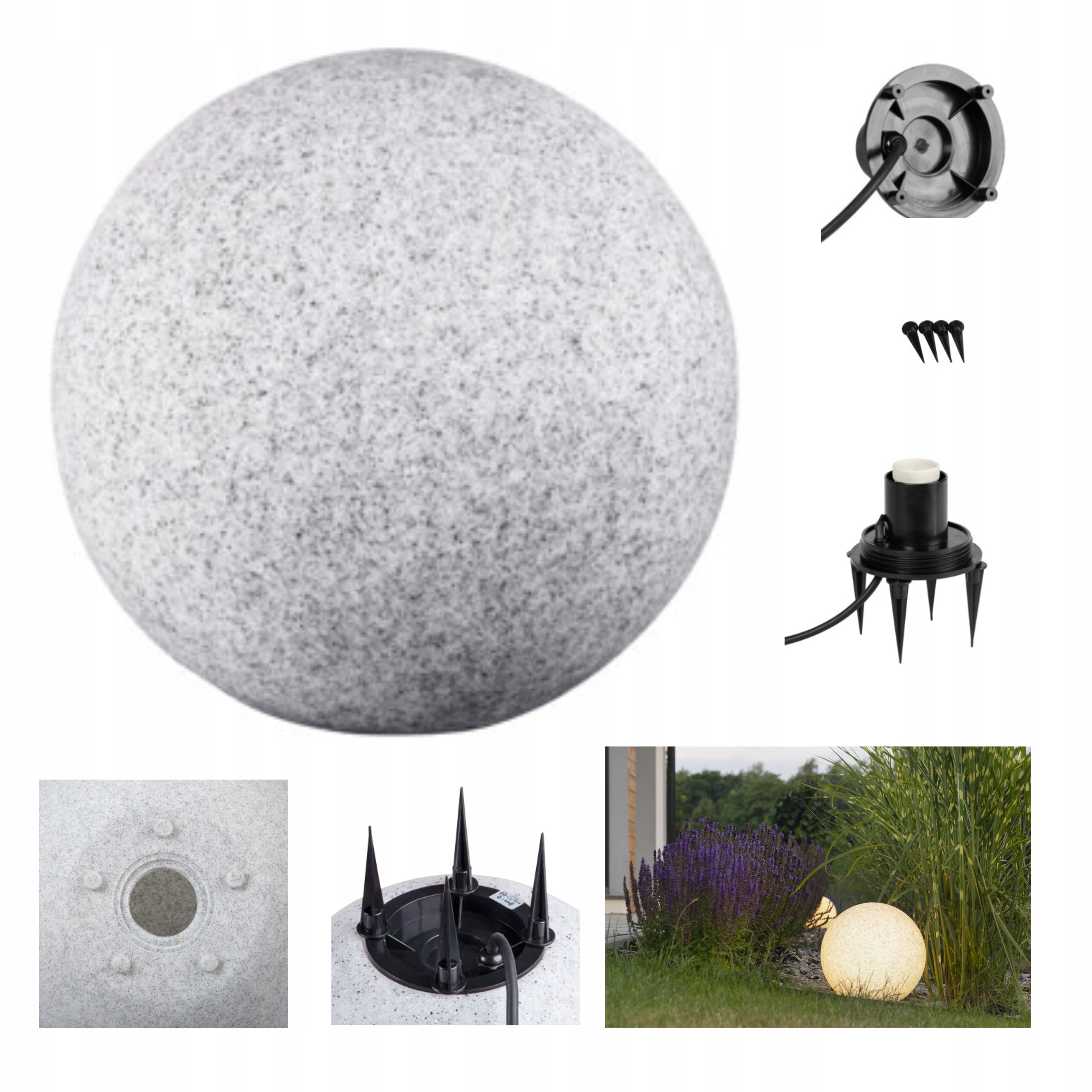 Stono Záhradná Lampa guľová žula (imitácia kameňa) svetlošedá