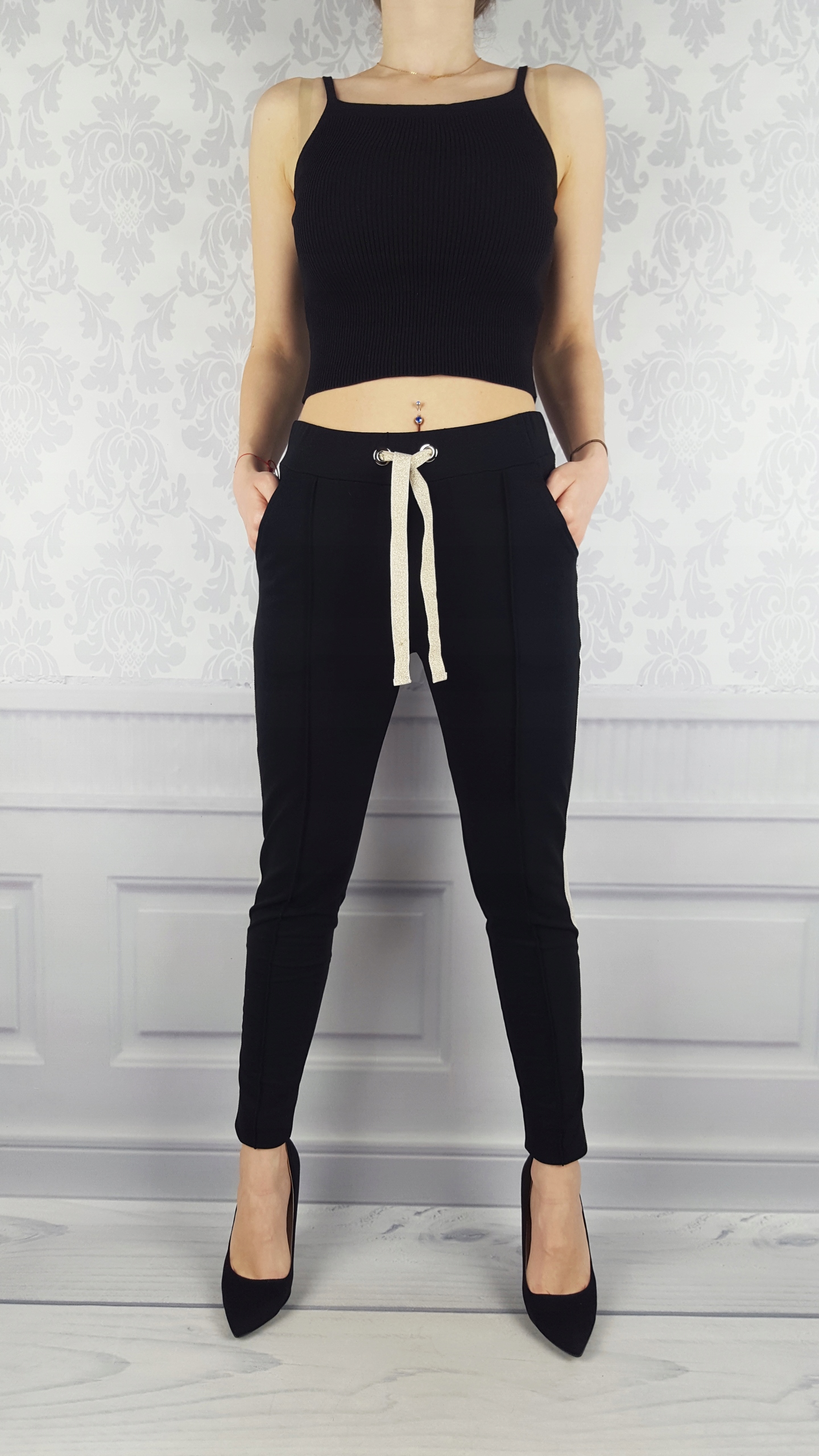 #STYLOWE DAMSKIE SPODNIE Dresowe Lampasy - Black 3 Model PS