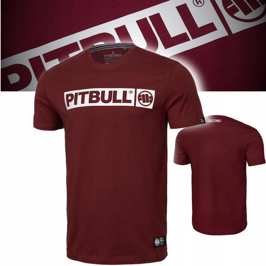 Pitbull T-shirt Lekka Koszulka Męska Nadruk Hilltop Bawełna Burgundowa L