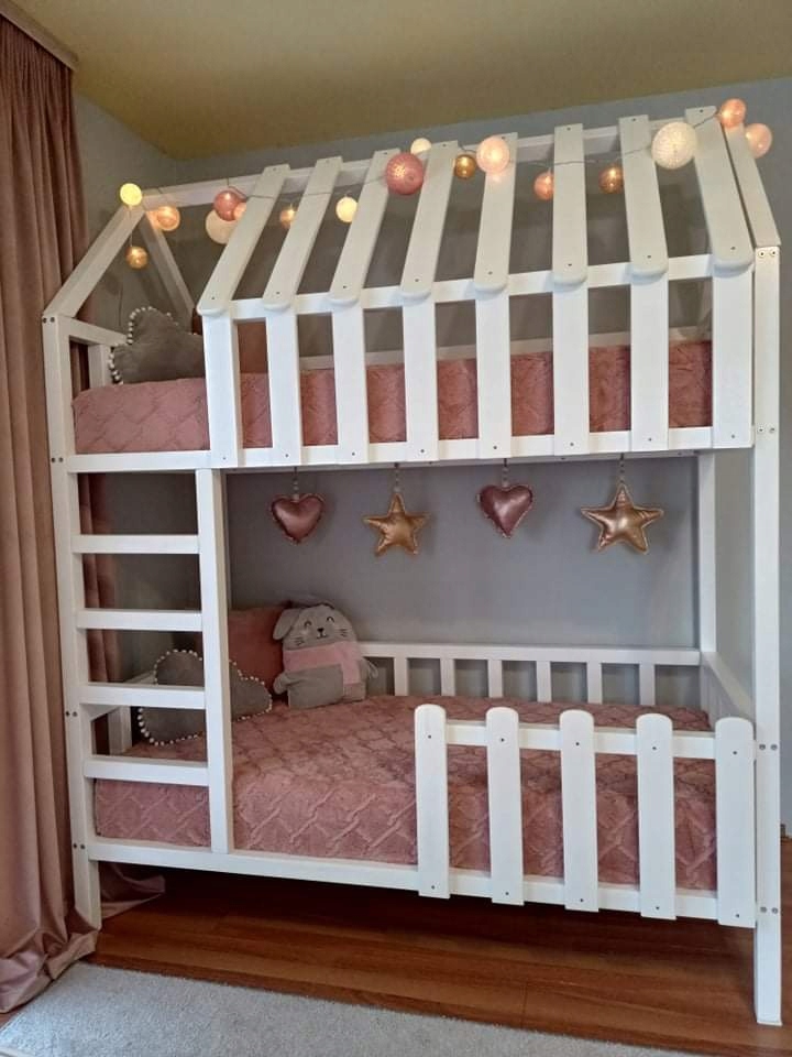 Łóżeczko piętrowe z dachówkami 80x180