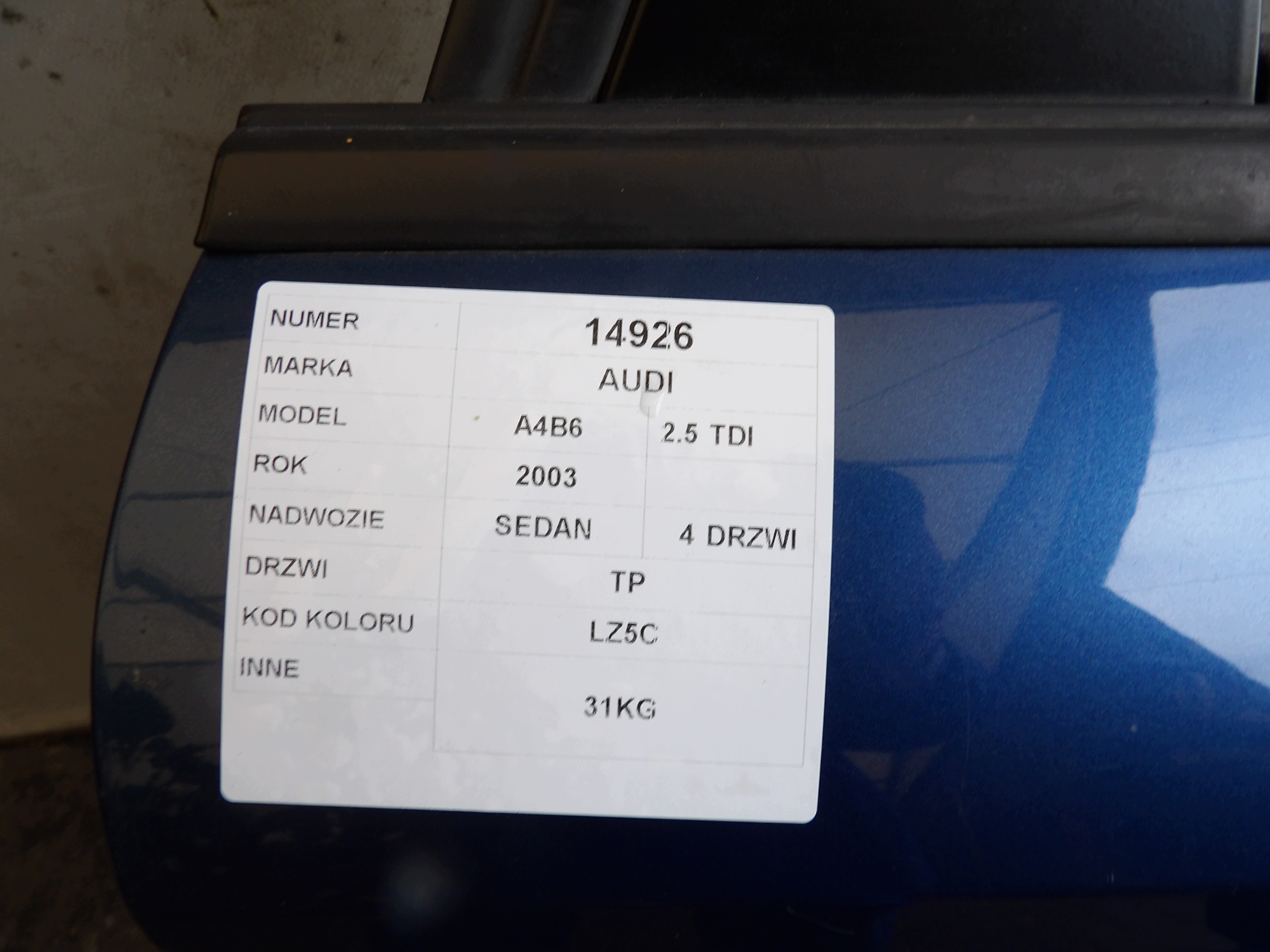 Audi A4 b6 door rear. right sedan LZ5C
