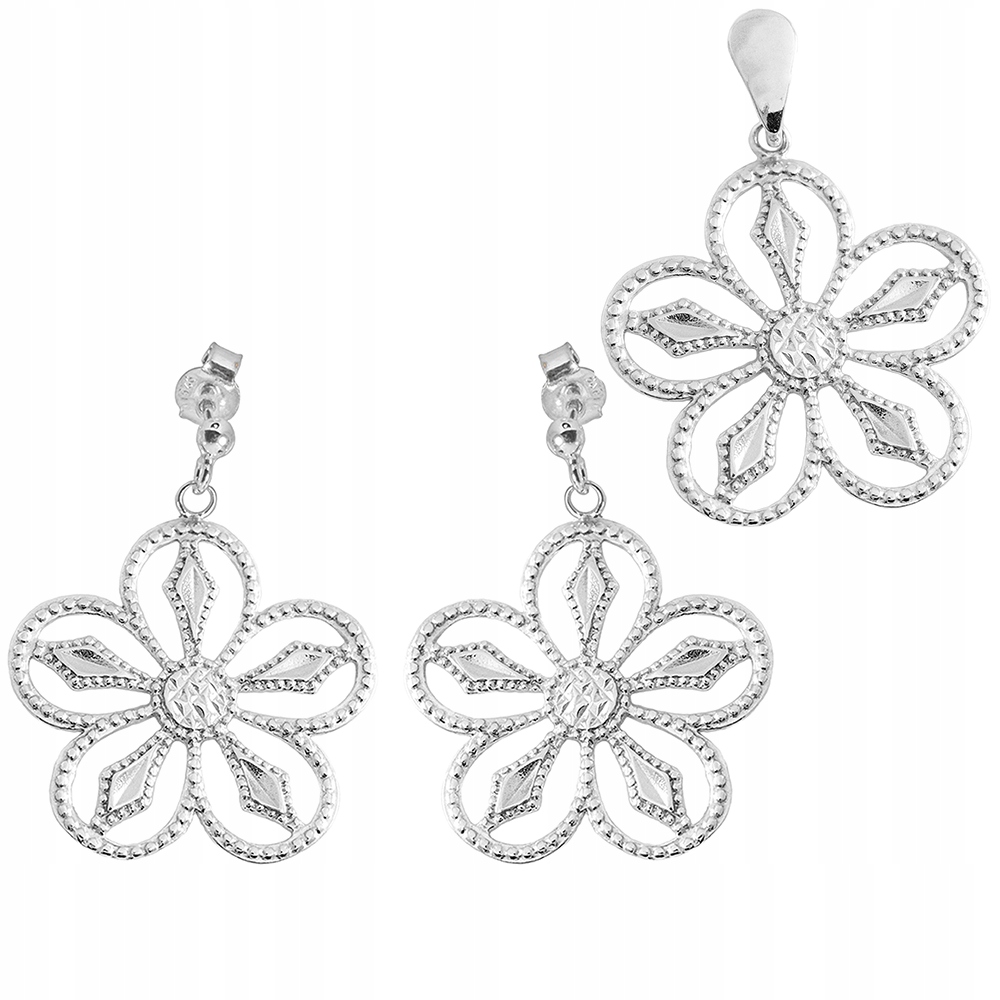 Jemný Stříbrný Komplet S Velkými Ažurovými Květy 925