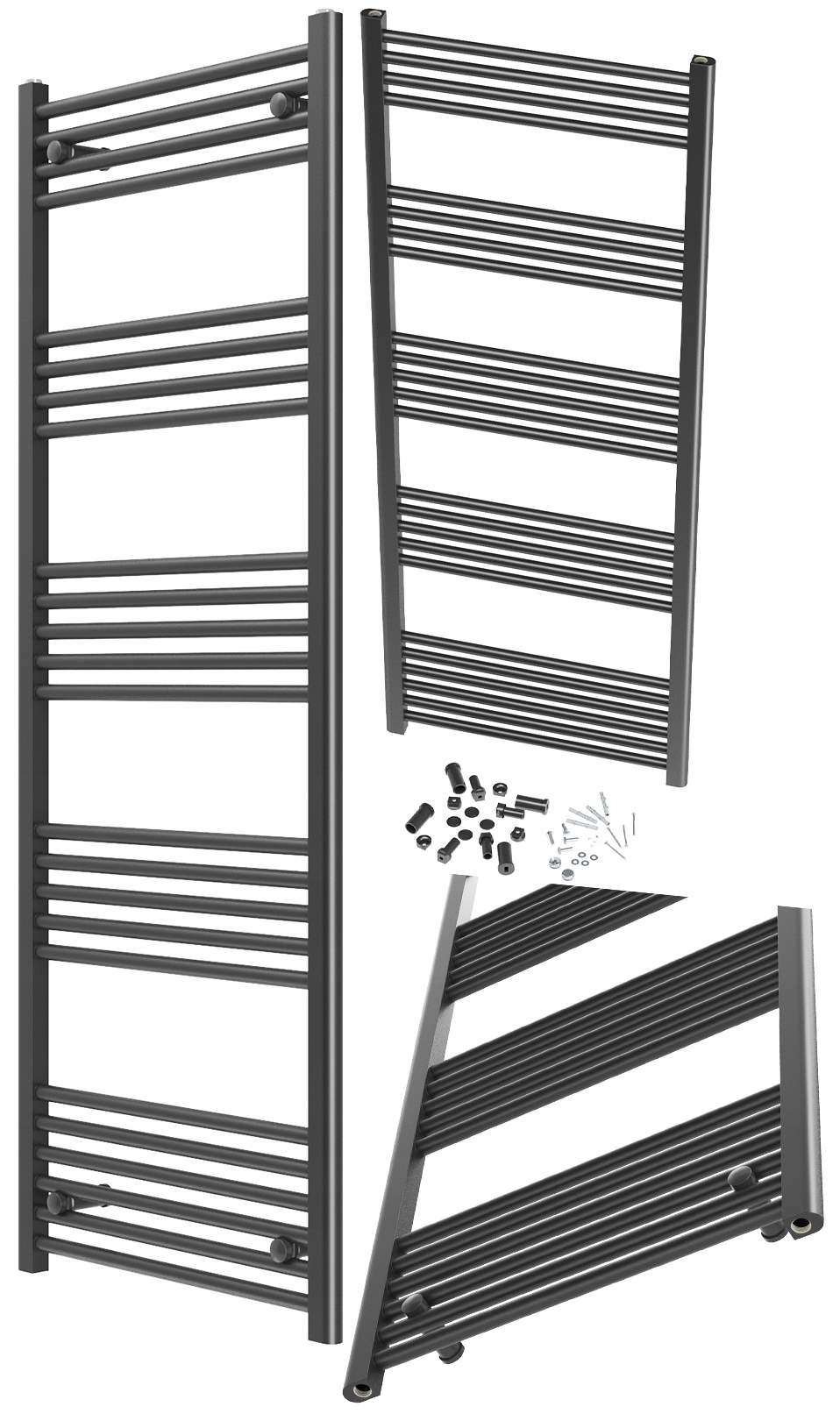 Kúpeľňový Ohrievač Čierny Breno Rebríkový 60x160 cm Kaloryfer Montáž 180°