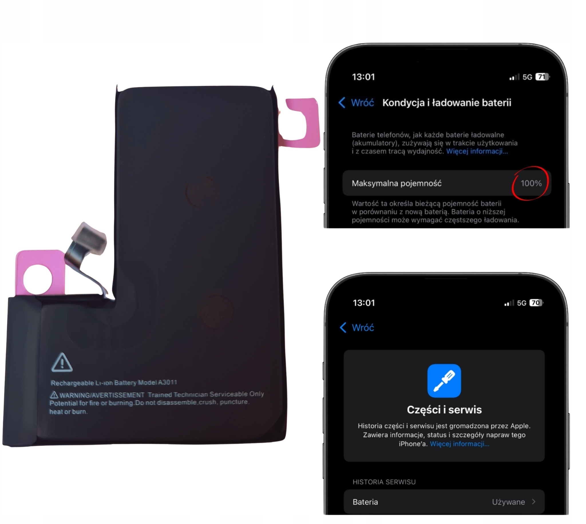 Bateria bez komunikatu, z kondycją, większa pojemność do iPhone 15 Pro