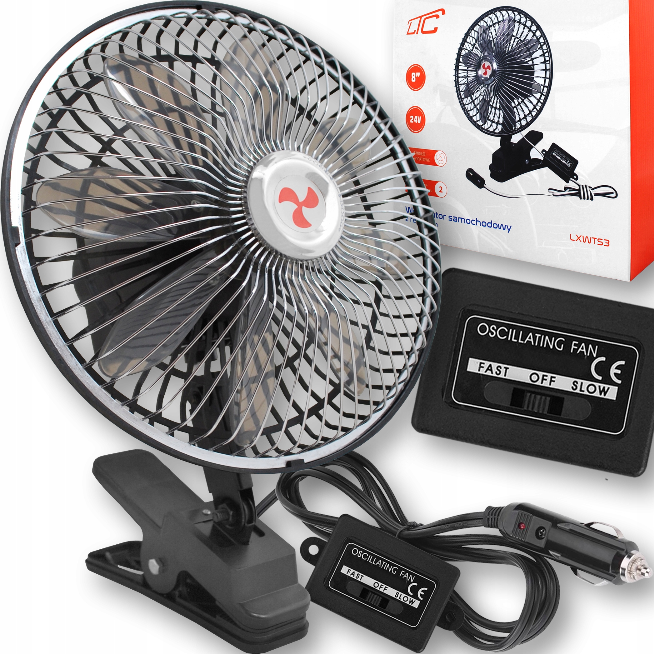 Velký Větrák Ventilátor Do Auta Otočný Nastavitelná Oscilace 12V a 24V