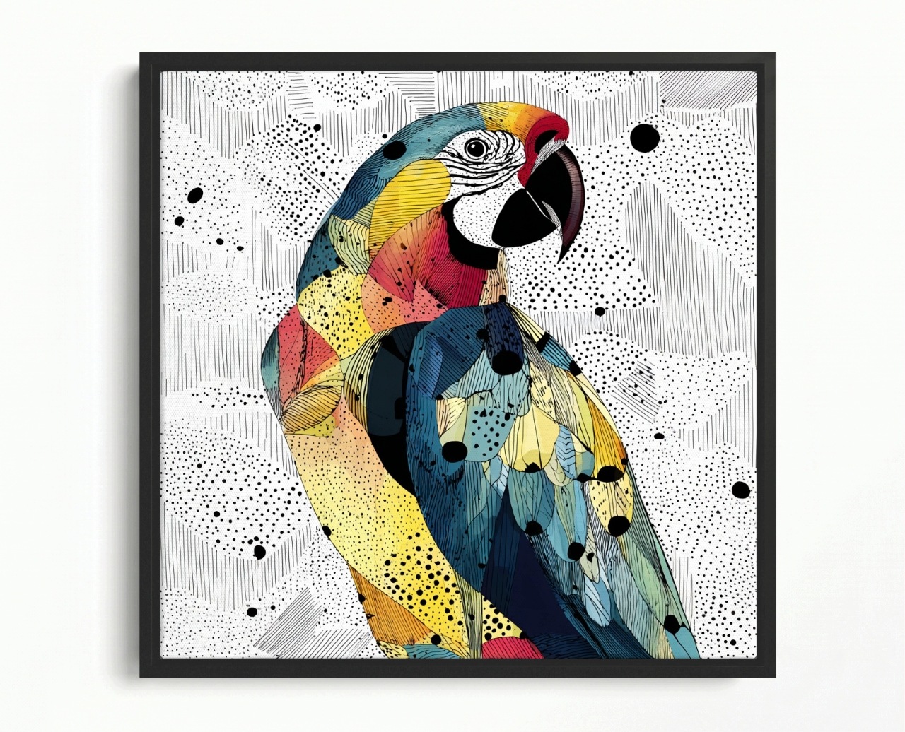 Obraz Rám American Box Grafika Pop Art Koláž Vták Farebná Papagáj 60x60