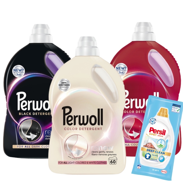 Perwoll Renew Tekutý prací prostředek Color Black Light Mix 3 x 3 l Dárek
