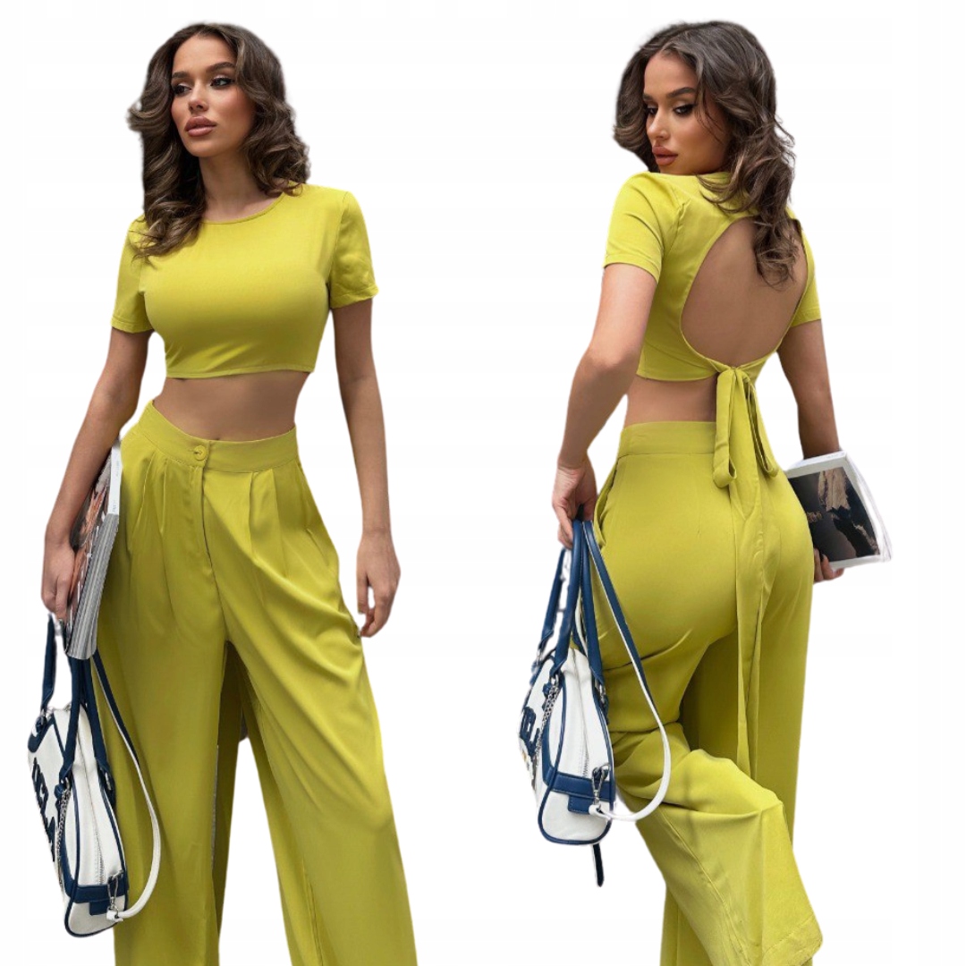 Stylový komplet: Žlutý top a široké kalhoty – elegance a pohodlí L