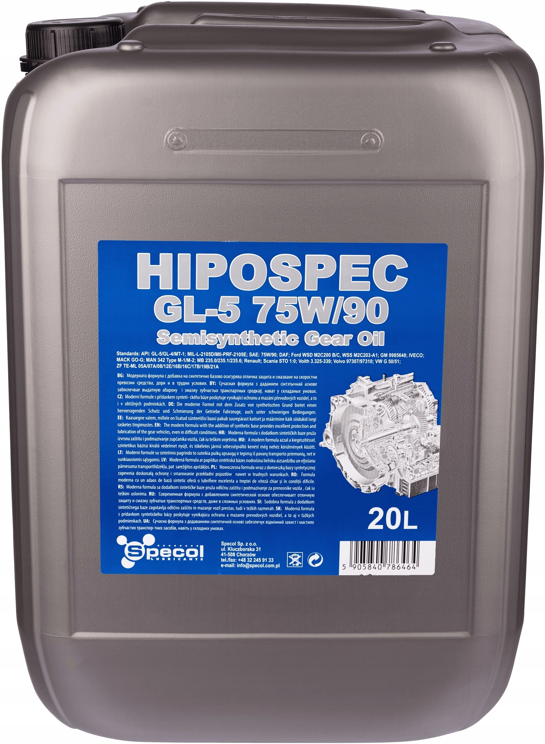 OLEJ SPECOL 75W90 20L GL5 HIPOSPEC PÓŁSY OSP