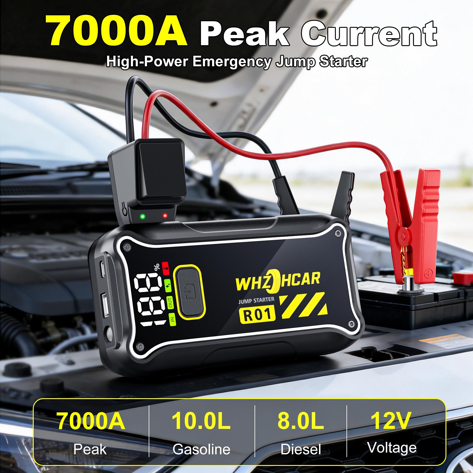 STARTSHILFE Powerbank 7000A 12V 10L Benzyna 8L Diesel LED USB — miniatura 2